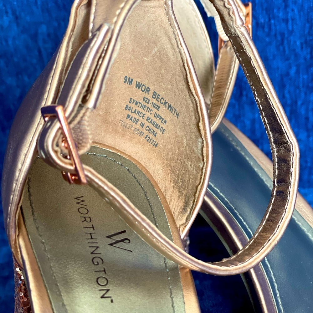 Sparkly Hot Pink Glitter Open Toe Ankle Strap Block Heels - Picture 7 of 9